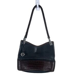 Brighton Black Genuine Leather Shoulder Bag Purse VTG